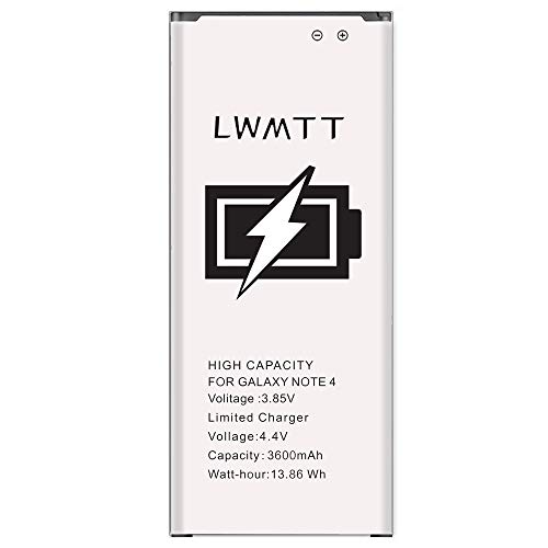 LWMTT Batería de 3600 mAh compatible con Samsung Galaxy Note 4. Reemplazo mejorado para Samsung Note 4 batería de iones de litio de repuesto con alta capacidad (sin NFC)