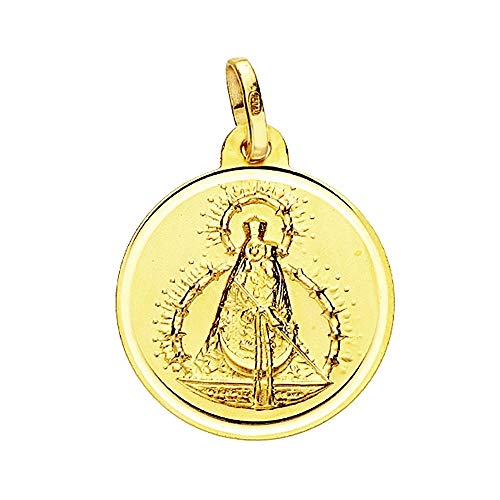 Medalla Oro 18K Virgen De La Cabeza 18mm. Lisa Bisel [Aa2582Gr] - Personalizable - Grabación Incluida En El Precio