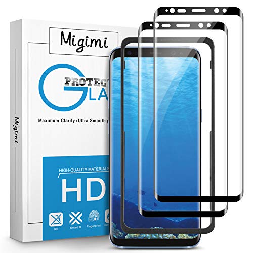 Migimi Protector Pantalla Samsung Galaxy S8, [2-Pack] Vidrio Templado 9H Dureza Anti-Huellas Dactilares, Alta Sensibilidad, Cristal Screen Protector para Galaxy S8 [Garantía de por Vida] (Negro)