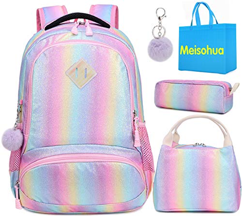Mochila Rainbow Glitter para niñas - Mochila Preescolar para niños Lindos Mochila de Viaje Ligera Mochila Informal Encantadora Regalo para niñas 3 Packs - Rainbow