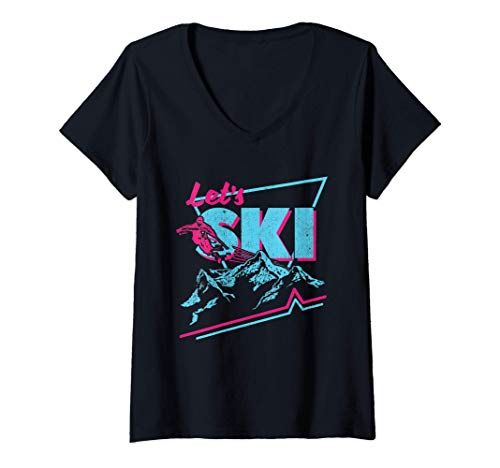 Mujer Años 80 80s Retro Ski Traje de Esquí Vintage Ropa de Esquí Camiseta Cuello V