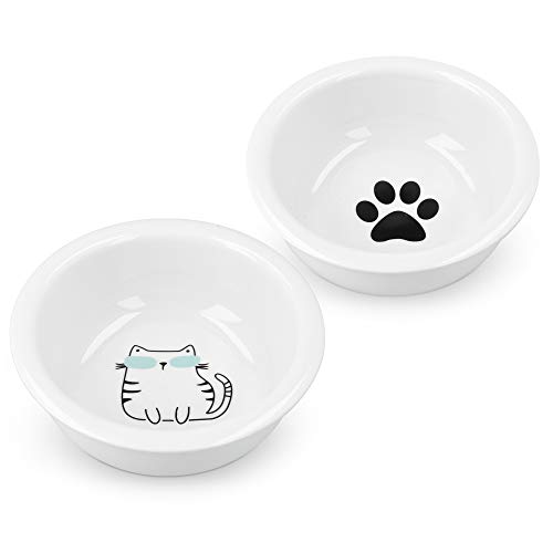 Navaris Set de 2X Comedero para Mascotas - 2X Bol bebederde cerámica Blanco para Perros y Gatos - Boles para Agua y Comida - Apto para lavavajillas