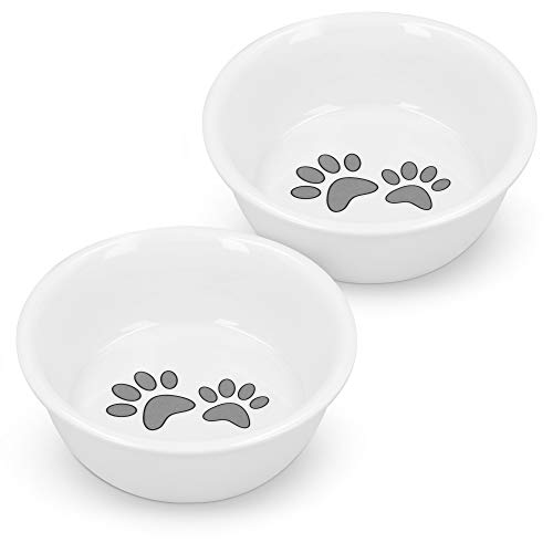 Navaris Set de 2X Comedero para Mascotas - 2X Bol Bebedero de cerámica Blanco para Perros y Gatos - Boles para Agua y Comida - Apto para lavavajillas