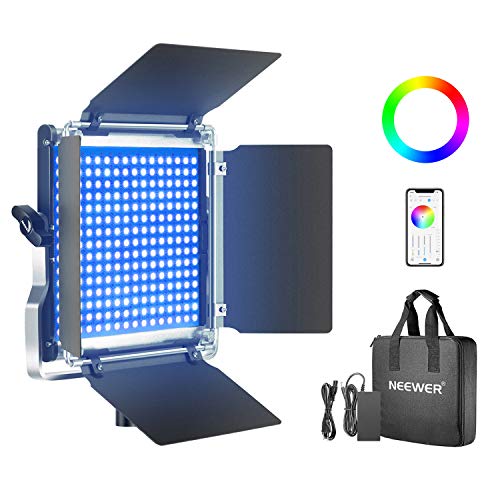Neewer 660 RGB Luz LED con Control Aplicación, 660 SMD LED CRI95/3200K-5600K/Brillo 0-100%/0-360 Colores Ajustables/11 Escenas Aplicables con Pantalla LCD/Soporte en U/Barndoor, Carcasa Metal