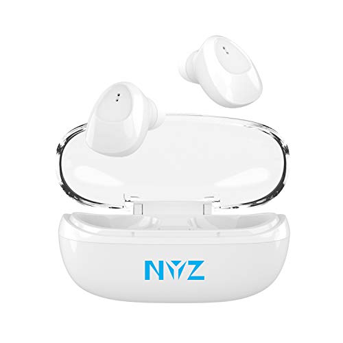 NYZ - Auriculares inalámbricos con Bluetooth 5.0, Control táctil Sonido estéreo 3D con micrófono y Funda de Carga, Color Blanco (Blanco)
