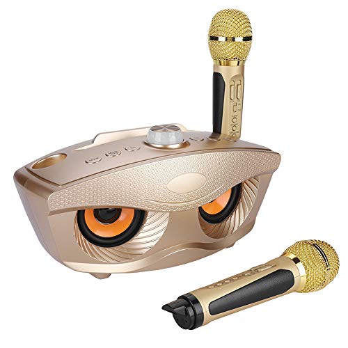 Oumij Altavoz Inalámbrico Bluetooth Singing Machine Karaoke Machine Home KTV Karaoke Bluetooth Speaker Altavoz Inalámbrico con 2 Micrófonos(Oro)