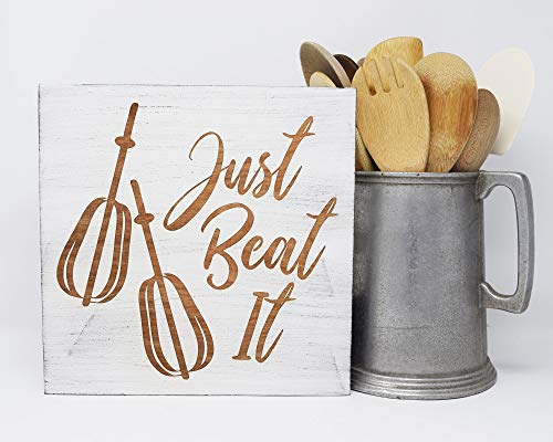 PotteLove Rustic Wooden Plaque Wall Art Hanging Sign Just Beat It Engraved Wood Sign 12"X12"