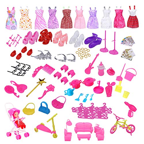 smileh Accesorios para Muñecas Barbie 10PCS Vestidos de Moda 128PCS Accesorios para 11.5 Pulgada Muñeca