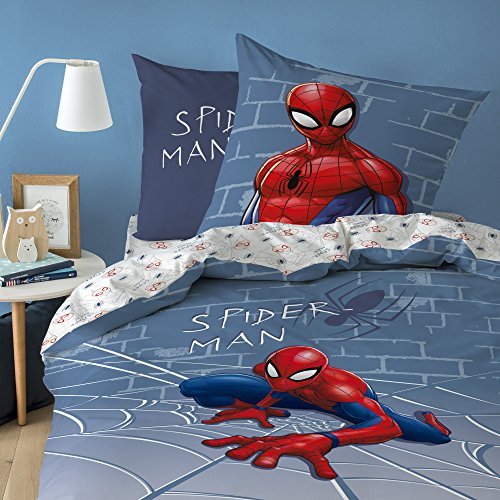 Spiderman Marvel Incredible - Juego de Ropa de Cama, Funda de Almohada, 100% algodón, Color Gris, 135 x 200 cm y 80 x 80 cm