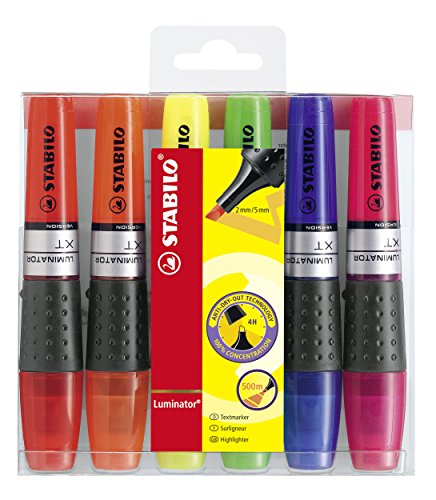 Stabilo Luminator - Marcadores fluorescentes (tinta líquida, 6 unidades), color amarillo, verde, rojo, azul, naranja y rosa