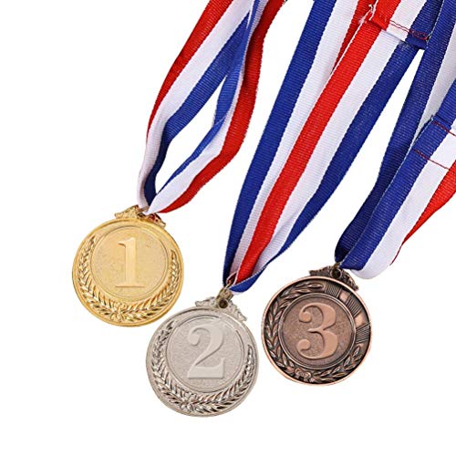 STOBOK medallas de Metal con Collar Oro Plata Bronce olympischen Estilo para Deportes Académico o Cualquier Competencia Diámetro de 5,1 cm Kleine Trigo patrón 3pcs (Oro * 1 + Plata * 1 + Bronce * 1)