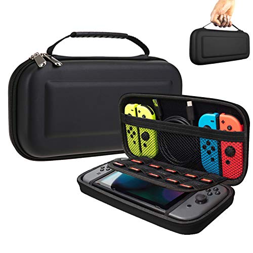 Suhctup Funda para interruptor, con 10 soportes de cartuchos de juego, funda protectora portátil de viaje para consola Nintendo Switch y accesorios (negro)