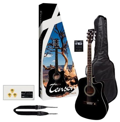 Tenson F502236 - Pack guitarra electro-acústica, color negro