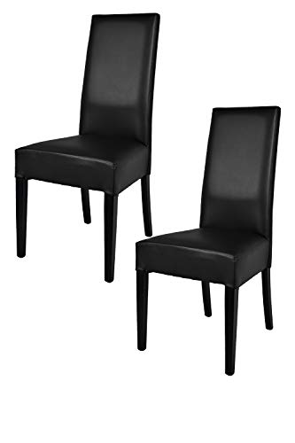 Tommychairs - Set 2 sillas Luisa para Cocina, Comedor, Bar y Restaurante, solida Estructura en Madera de Haya y Asiento tapizado en Polipiel Negro