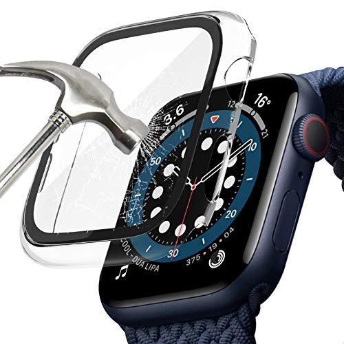 TOPACE Carcasa rígida transparente para Apple Watch Series 6 / SE / Serie 5 / Serie 4, con protector de pantalla de cristal templado, 40 mm, 360°, carcasa rígida de policarbonato ultrafina- Clear