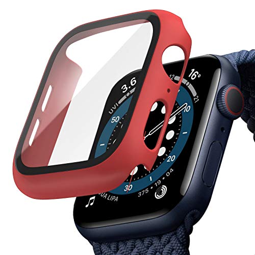 TOPACE Funda para Apple Watch Series 6/SE/Serie 5/Serie 4, con protector de pantalla de cristal blindado, 360°, carcasa rígida ultrafina de policarbonato para iWatch (44 mm, rojo)