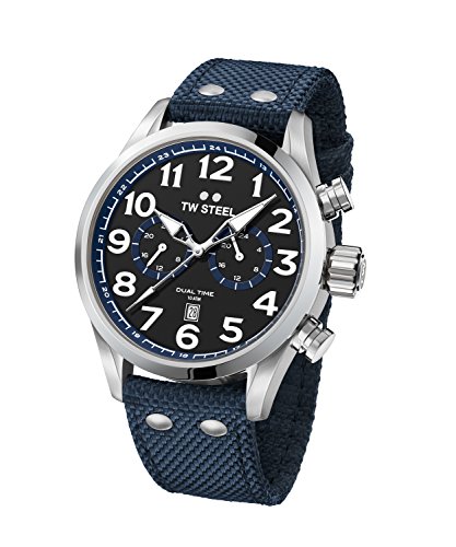 TW Steel Volante Reloj de pulsera VS38 Dual Time textil Band azul UVP 259eur
