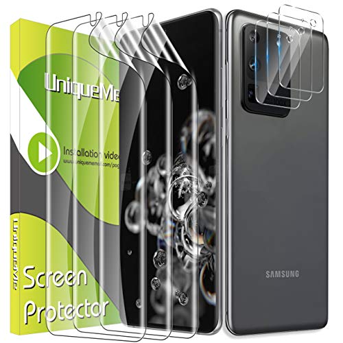 UniqueMe [3 Pack] Protector de Pantalla para Samsung Galaxy S20 Ultra 6.9 Pulgada + [3 Pack] Protector de Lente de Cámara para Samsung Galaxy S20 Ultra, [Sin Burbujas] HD Film [Flexible]