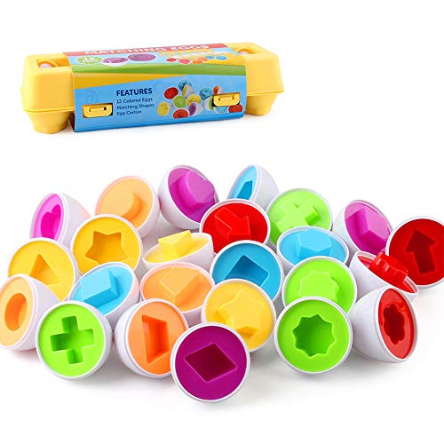 VCOSTORE Juguetes de Huevo Huevos de Pascua Juguetes educativos Juego de 12 Colores Huevos de clasificación de Formas para desarrollar Habilidades de reconocimiento de niños pequeños