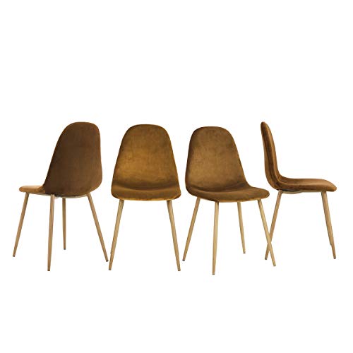 Yata Home – Juego de 4 sillas, 44 x 44 x 87 cm, color marrón antracita, tendencia escandinava, terciopelo, patas de metal, aspecto de madera, salón o dormitorio