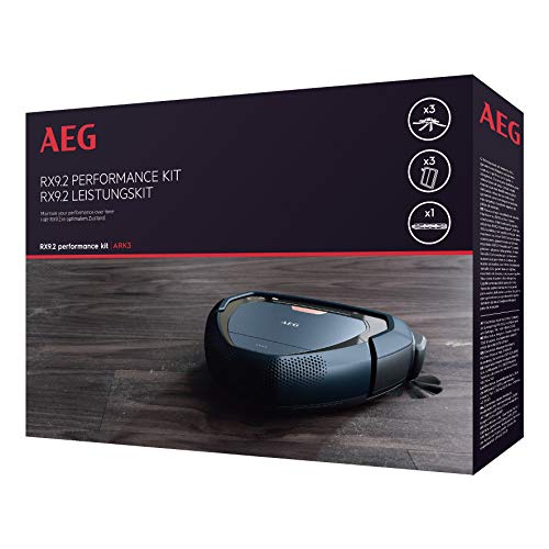 AEG ARK3 Pack Laterales PowerBrush, 3 filtros XXL Lavables, 1 Cepillo Principal, Compatible con Aspirador Robot RX9.2, Negro