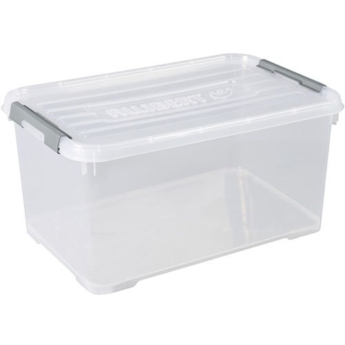 Allibert Caja Handy Plus de almacenaje Transparente con Tapa y Asas en Plata de 50 litros.