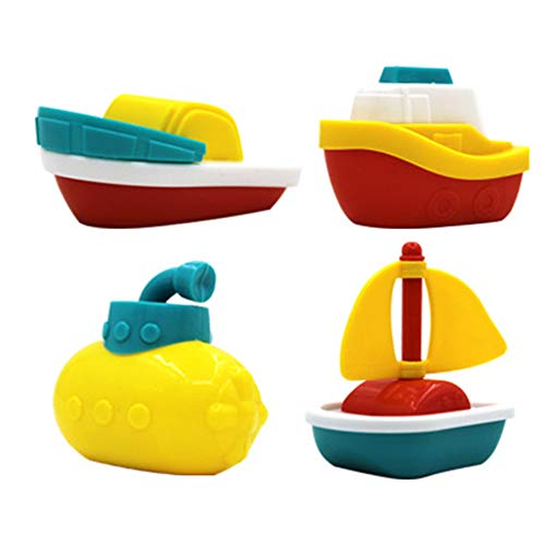 Amasawa 4 Piezas Juguete de Baño de Tren de Barco, Juguetes para la Hora del Baño Pontón para la Hora del Baño Modelo de Barco de Plástico para Niños Pequeños, Niños y Niñas