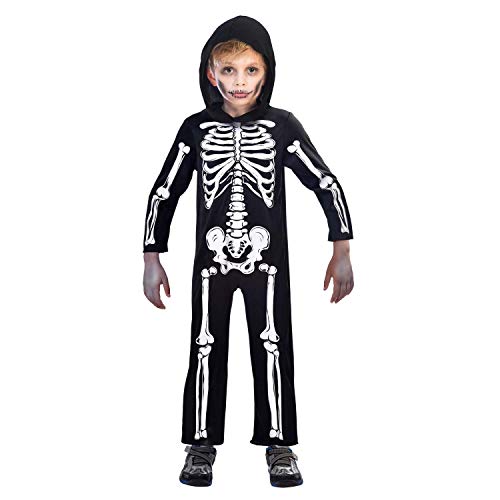 amscan 9907092 – Disfraz infantil de esqueleto, estructura de huesos, carnaval, fiesta temática, Halloween, negro/blanco, 8 a 10 años