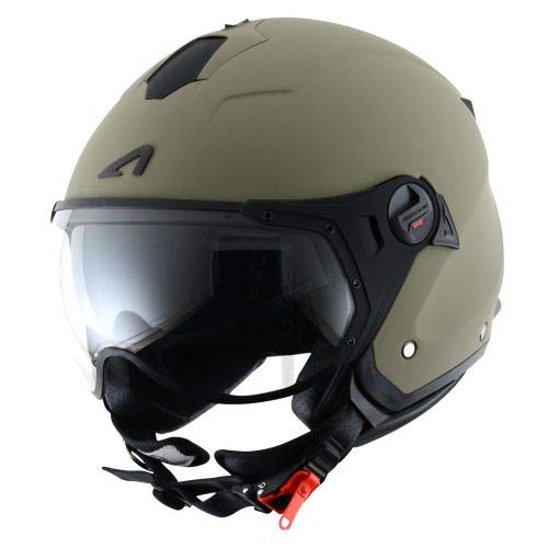 Astone Helmets - MINIJET S SPORT monocolor - Casque jet compact - Casque de moto look sport - Casque de scooter mixte - Casque en polycarbonate - Matt Army M
