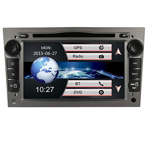 Autoradio Coche 7 Pulgadas 2 DIN Radio para Opel Vauxhall Corsa Astra Zafira Antara con GPS CD Reproductor de DVD Pantalla Táctil Bluetooth Canbus Video USB SD EU Map SD Card+Cámara de Reversa Gris