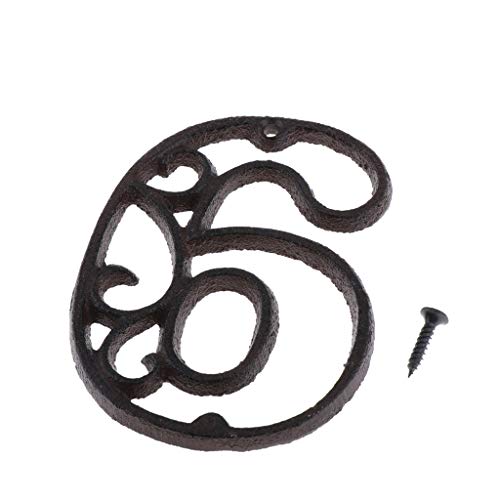 B Blesiya Número de Puerta de Casa de Hierro Forjado Signo de Dígitos de Diseño Antiguo Hueco Placa DIY - Número 6