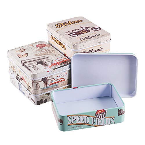 BENECREAT 6 Pack Caja Portátil de Metal Bote Rectángula de Hojalata con Tema de Viaje Contenedor Pequeña de Almacenamiento de Caramelos, Monedas, Agujas, Pastillas