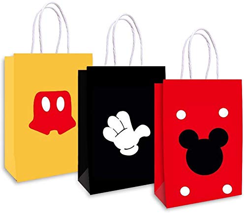 Bolsa de Regalo de Mickey, 12 PCS de Bolsa de Papel Kraft de Mickey Mouse con Bolsa de Fiesta Portátil, Bolsa de Dulces Para Regalo de Fiesta de Cumpleaños Para Niños