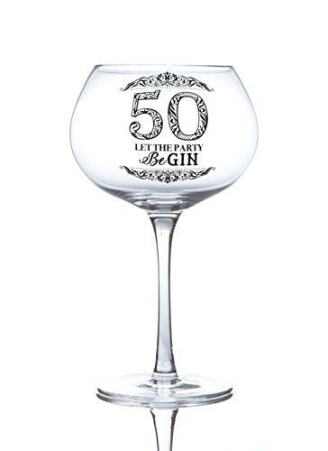 Boxer Gifts Vaso de globo con texto en inglés "Let The Party Be-Gin" de 50 años | Divertida cristalería perfecta para un 50 cumpleaños | empaquetado en una caja de regalo 9,5 cm x 18,5 cm