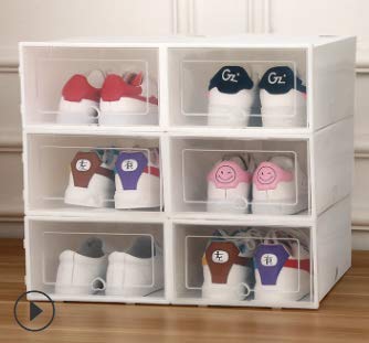 BUZIFU Juego de 6 cajas de almacenamiento para zapatos, apilables, de plástico, para ahorrar espacio, plegables, con tapa, para la mayoría de tamaños de zapatos