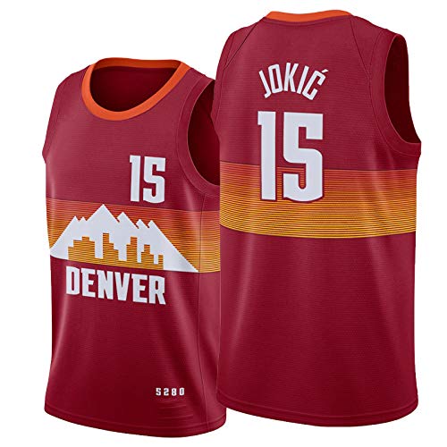 Camiseta Nikola Jokic para Hombre Denver Nuggets # 15 Red City Edition Camiseta, Chaleco De Baloncesto De Algodón para Hombre (s-XXL) Red-M