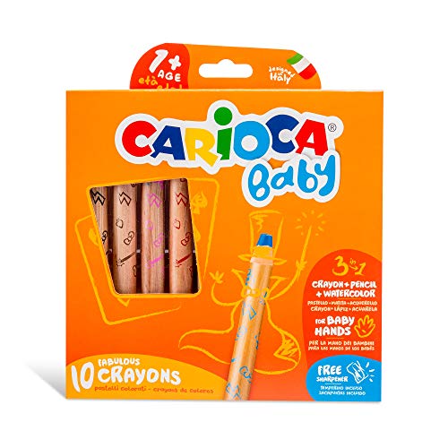 Carioca Baby LÁPICES 3in1 | 42818 - Lápices Super Grandes para Niños de 12 Meses, con Sacapuntas, 10 Colores