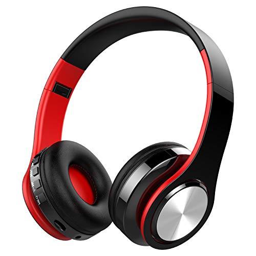 Cascos Bluetooth Inalámbricos, OLTA Auriculares Plegable con Micrófono, Manos Libres, Almohadillas de Protección Cómodo, MicroSD, para iPhone y Android Rojo