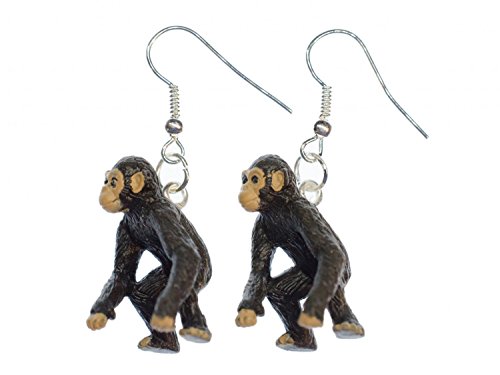 Chimpancé Mono suspensión de los pendientes Miniblings Monkey Jungle Zoo de goma pequeña