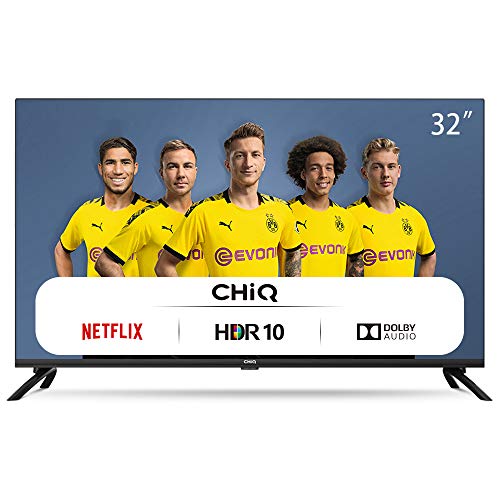 CHiQ Televisor Smart TV LED 32" HD, WiFi, Bluetooth (Solo Auriculares y Altavoces), Netflix, Prime Video, Youtube, Facebook, USB, L32H7N