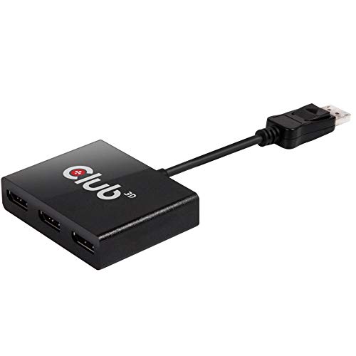 CLUB3D SenseVision MST HUB 1-3 DisplayPort - Splitter de vídeo (DisplayPort, Negro, CE, RoHS, FCC, 77,9 x 60 x 18,3 mm, DisplayPort, AC Adapter)