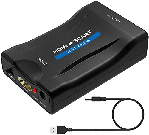 Conversor de HDMI a SCART 1080P HDMI a SCART adaptador HDMI a SCART convertidor de HDMI a SCART con NTSC/PAL, convertidor de audio estéreo para Sky HD, Blu Ray y PS3