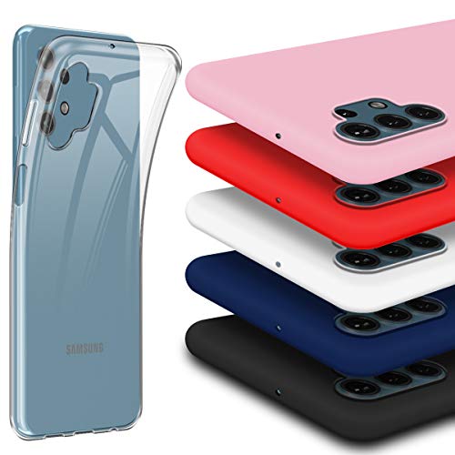 crisnat 6 Piezas Funda para Samsung A32, Uno Transparente y Cinco Vistoso(Negro,Blanco,Rosado,Rojo,Azul) Suave TPU Silicona Carcasa para Samsung Galaxy A32 5G 6.5''