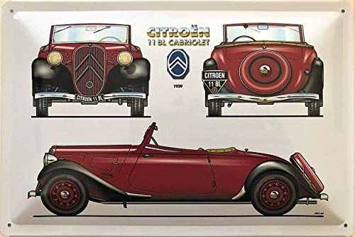 Deko7 Cartel de Chapa 30 x 20 cm Citroen 11 BL Cabriolet año de fabricación 1939 Rojo