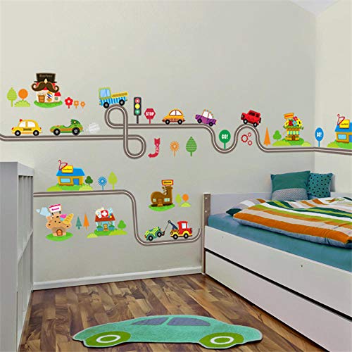 Dibujos animados Cars Highway Track Pegatinas de pared para habitaciones de niños Sticker Niños s Play Room Decoración de dormitorio Tatuajes de pared