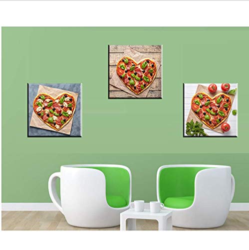 Djkaa 3 Unids Love Hearts Pizza Imágenes Para Cocina Impresión En Lienzo Decoración De La Pared Arte Moderno De La Lona Pintura Cuadros Decorativos Comedor