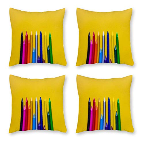 DKE&YMQ Funda de almohada de lona 4, implemento de escritura amarillo papelería colorfulness púrpura suministros de oficina pluma lavanda violeta bolígrafo