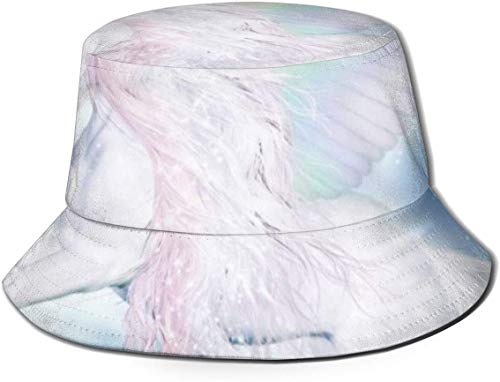DUTRIX Sombrero de Cubo de tartán de Reno Unisex Transpirable con Parte Superior Plana Sombrero de Pescador de Verano-Unicornio Pegaso arcoíris-Talla única