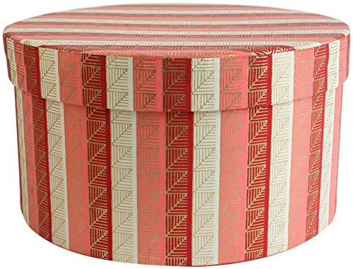Emartbuy Caja Regalo De Papel De Algodón Hecha A Mano Redonda, Impresa en Oro Rosa Rojo, 20 x 11 cm