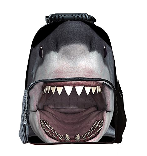EssVita Niño Niña mochila casual 3D Animales Imprimir morral de la escuela bolsas para portátiles Mochila Senderismo (Tiburón)